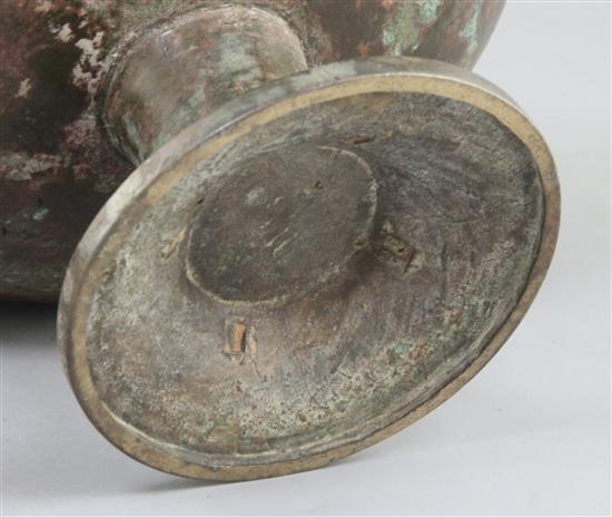 A Chinese archaic bronze ritual vessel and cover, Dou, Warring States period, 5th-4th century B.C., 20.5cm high, 24cm wide